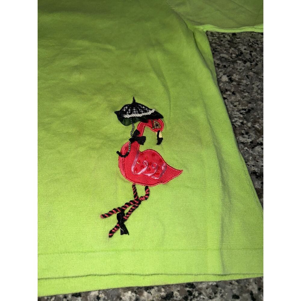 Vintage Berek Flamingo Tropical Cardigan Lime Green Novelty Sweater XL - Picture 4 of 11